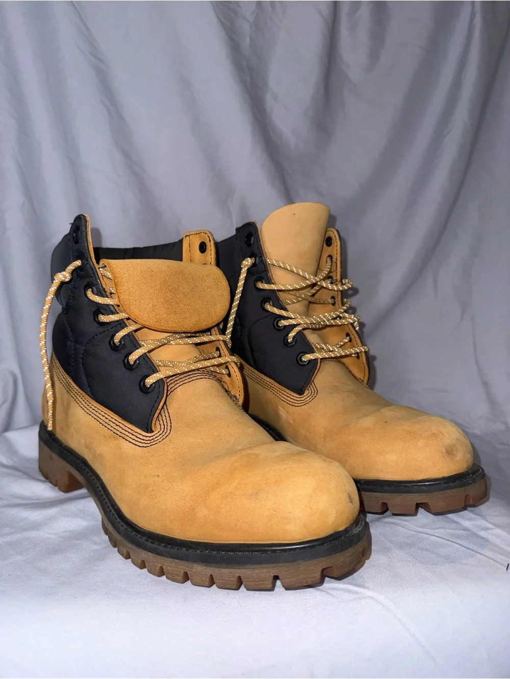 Men's Timberlands Tan and Black Work Boots with Cushioned Collar